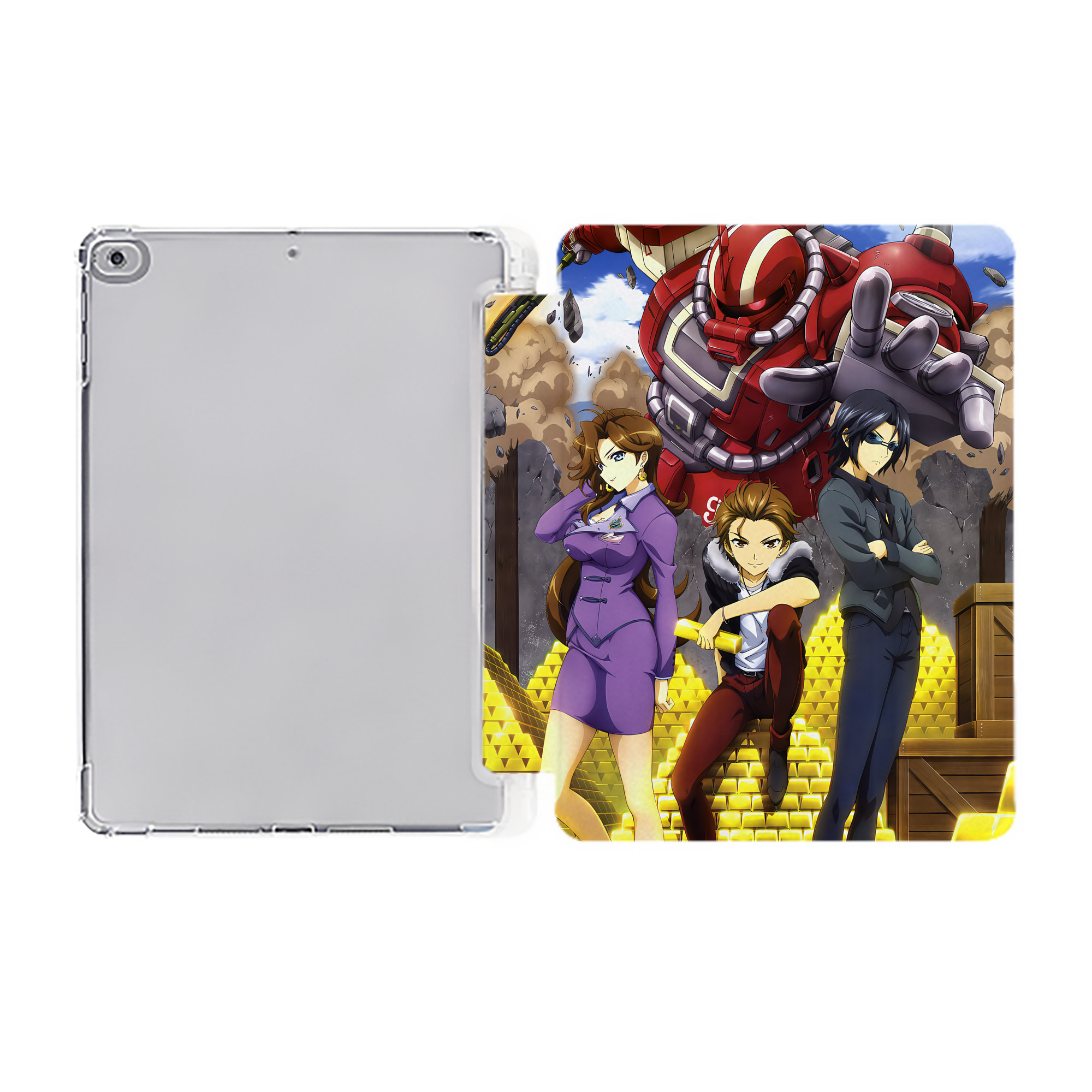 （画像用） 機動戦士ガンダム Mobile Suit Gundam IPad ケース ペン収納付き 三つ折りスタンド PUレザー×シリコン 対応機種9.5/10.5/10.9インチ